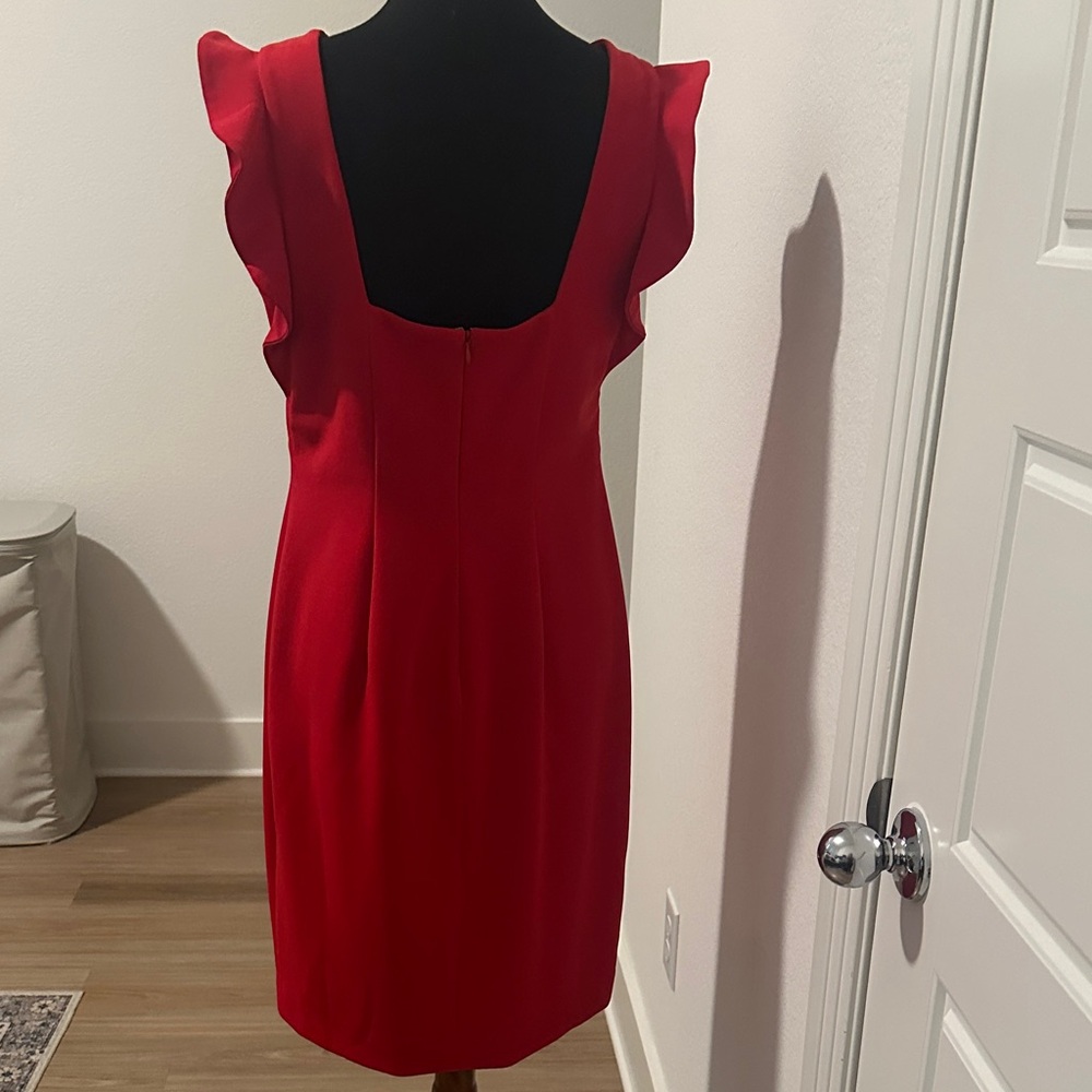 Calvin Klein Collection Red Mini Dress with Ruffle Sleeves - Picture 5 of 10